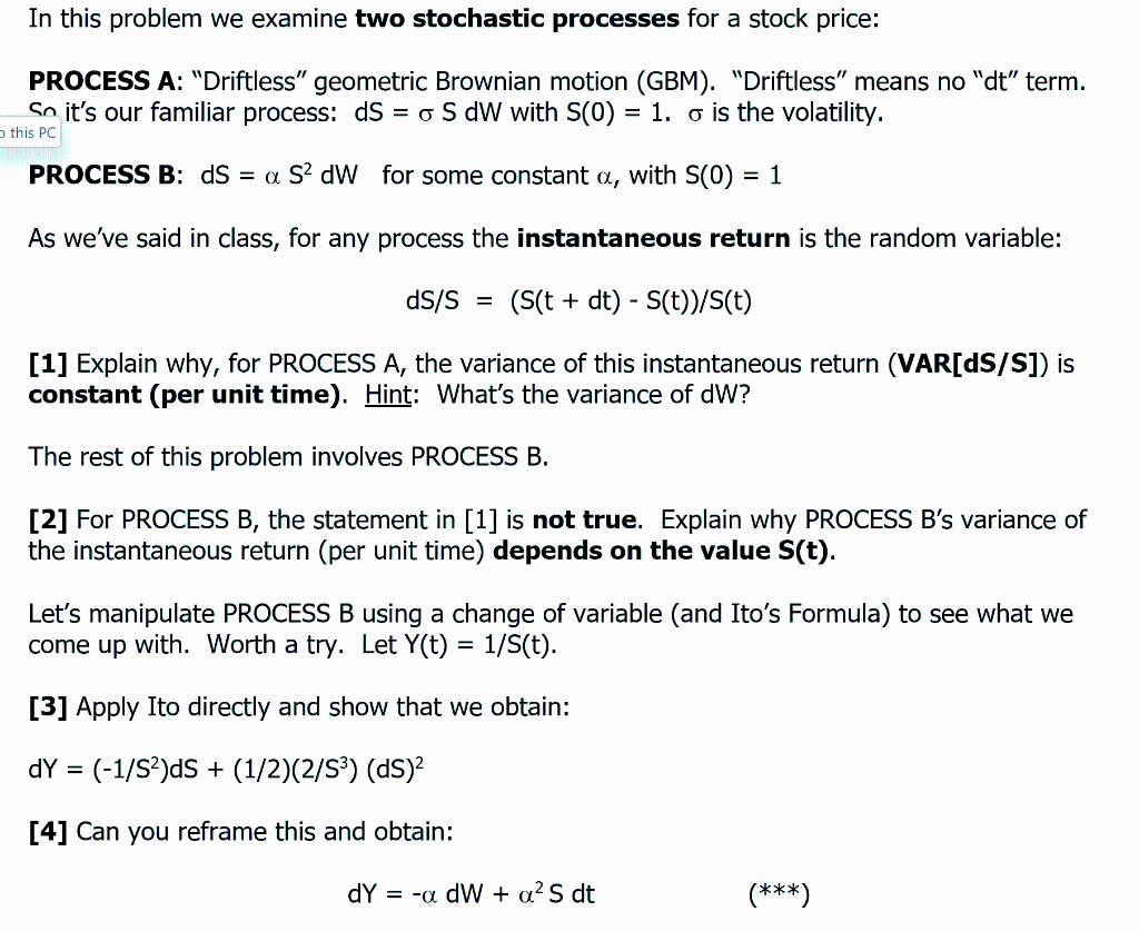 In this problem we examine two stochastic processes | Chegg.com
