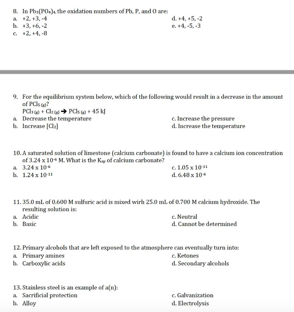 Solved 8. In Pb3(PO4)4, the oxidation numbers of Pb, P, and | Chegg.com