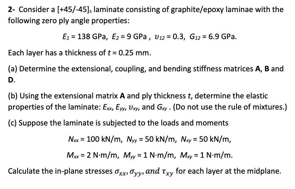 Solved 2- Consider a [+45/−45]s laminate consisting of | Chegg.com