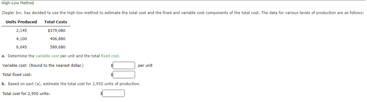 Solved a. Determine the variable cost per unit and the total | Chegg.com