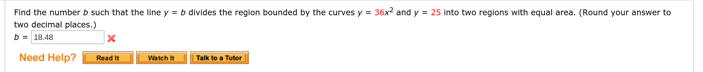 Solved 36x2 And Y Find The Number B Such That The Line Y = B | Chegg.com