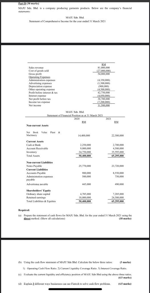 Solved Part D 30 Marks Maju Sdn Bhd Is A Company Chegg Com