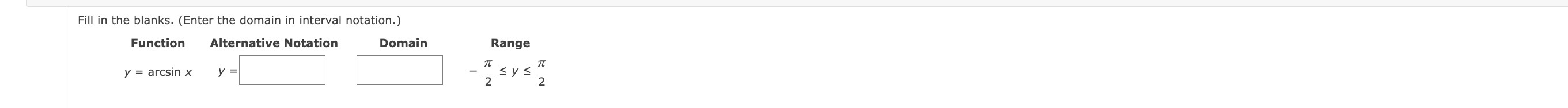 Solved Fill in the blanks. (Enter the domain in interval | Chegg.com