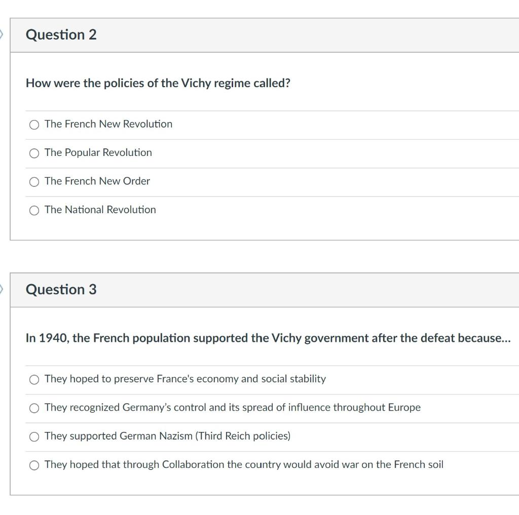 Solved Question 2 How were the policies of the Vichy regime | Chegg.com