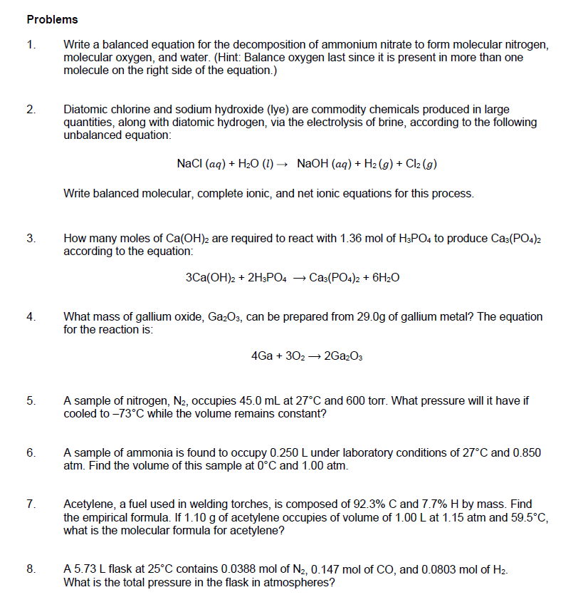 Solved Problems 1. Write a balanced equation for the | Chegg.com