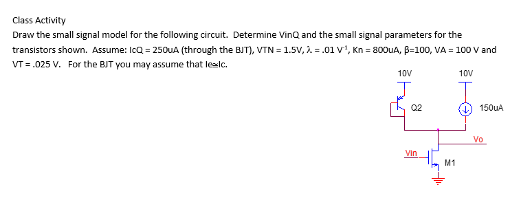 Solved Class Activity Draw the small signal model for the | Chegg.com