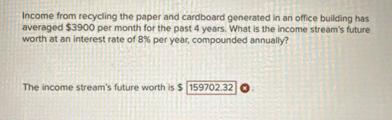 Solved Income from recycling the paper and cardboard | Chegg.com