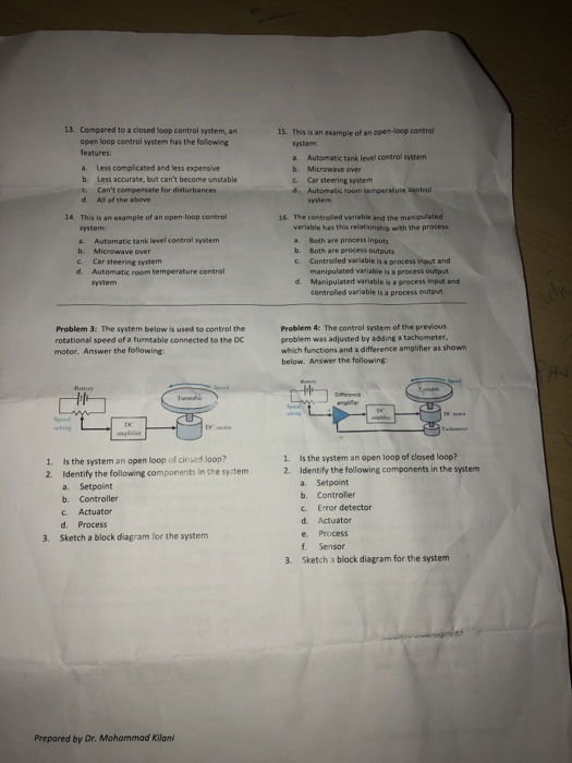 Solved 13. Compared to a closed loop control system an 15