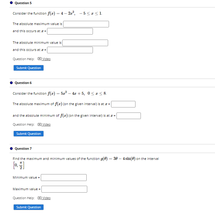 Solved • Question 5 Consider the function f(x) = 4 -20, -5 | Chegg.com
