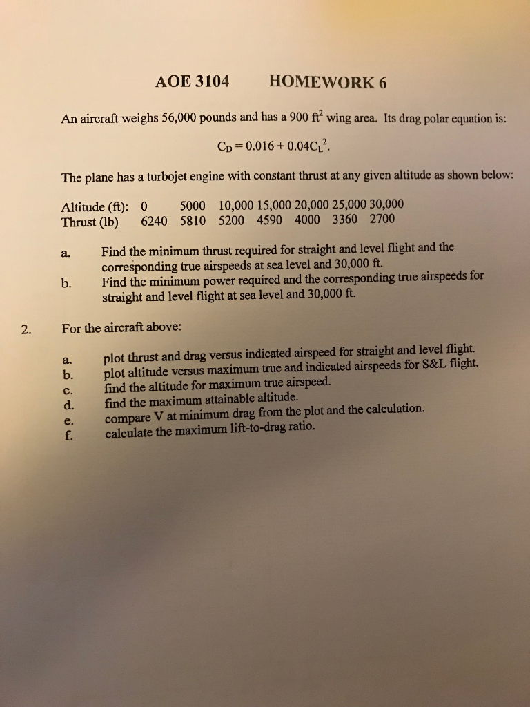 Solved AOE 3104 HOMEWORK 6 An Aircraft Weighs 56 000 Pounds Chegg Solved Aoe 3104 Homework 6 An Aircraft Weighs 56 000 Pounds Chegg