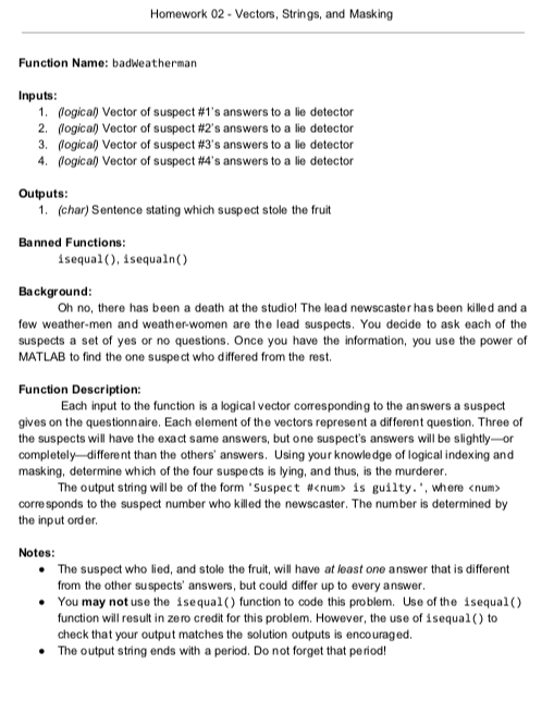 Solved Homework 02-Vectors, Strings, and Masking Function | Chegg.com