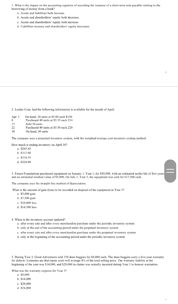 Solved 1. What is the impact on the accounting equation of | Chegg.com