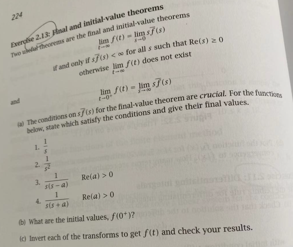 Solved Two useful theorems are the final and initial-value | Chegg.com