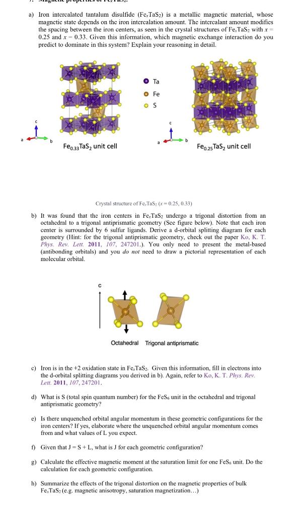 a) Iron intercalated tantalum disulfide (FcTaS) is a