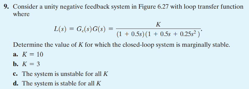 Solved 9. Consider A Unity Negative Feedback System In | Chegg.com