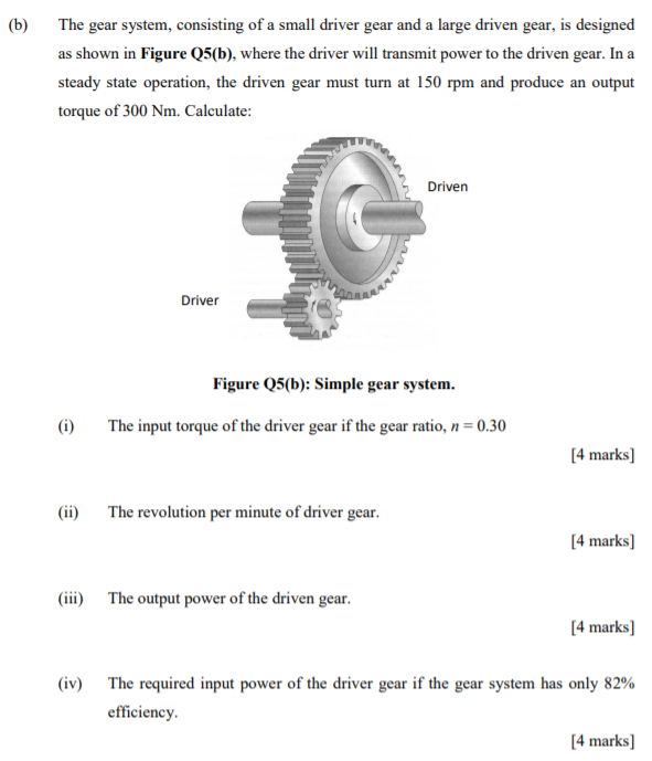 Solved (b) The gear system, consisting of a small driver | Chegg.com