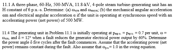 Solved 11.1 A three-phase, 60-Hz, 500-MVA, 11.8-kV, 4-pole | Chegg.com