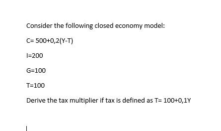 Solved Consider The Following Closed Economy Model: C= | Chegg.com