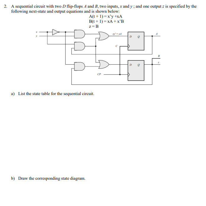 Solved . 2. A Sequential Circuit With Two D Flip-flops A And | Chegg.com