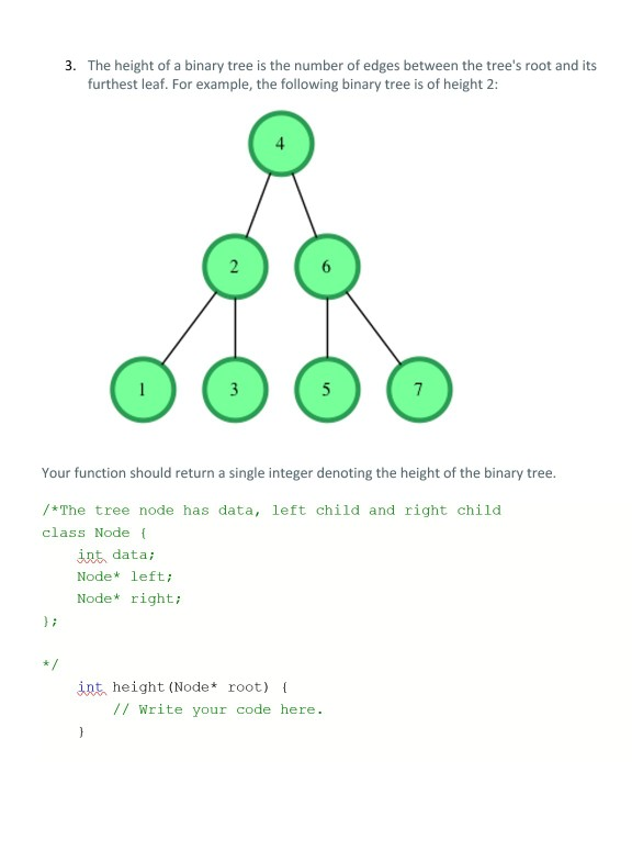 Solved The height of a binary tree is the number of edges | Chegg.com