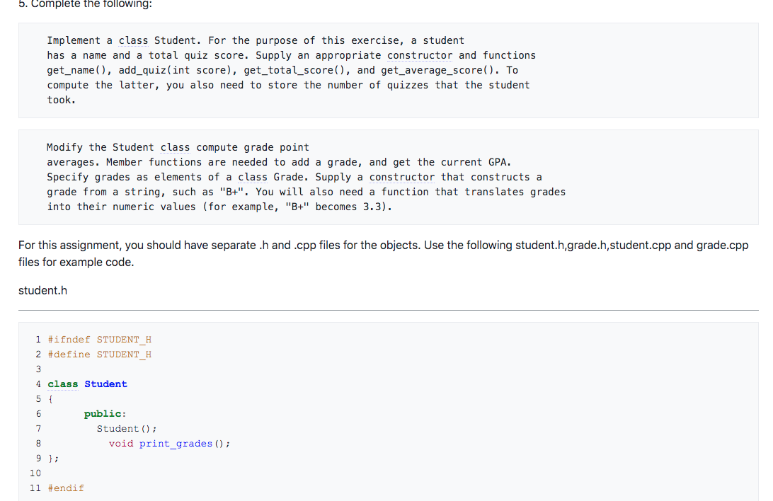 5. Complete the following: Implement a class Student. | Chegg.com