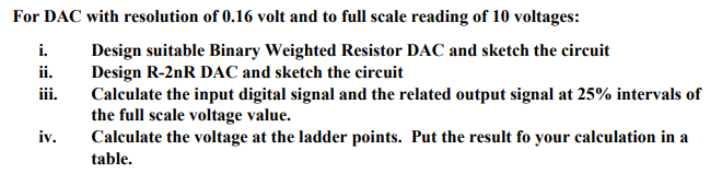For DAC with resolution of 0.16 volt and to full | Chegg.com