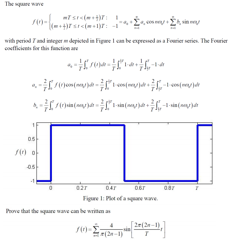 Solved The square wave 14)- 2-1 with period T and integer m | Chegg.com