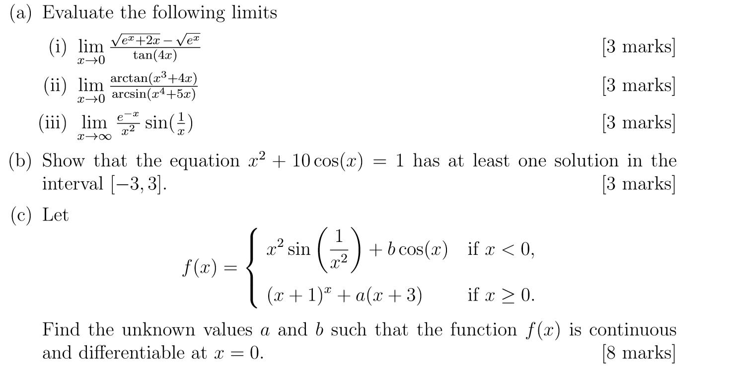 Solved ex+2x - tan(4x) > (a) Evaluate the following limits | Chegg.com