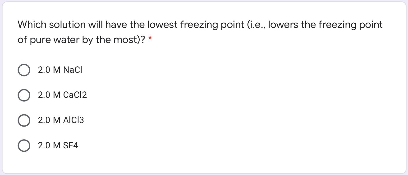 Solved Which solution will have the lowest freezing point