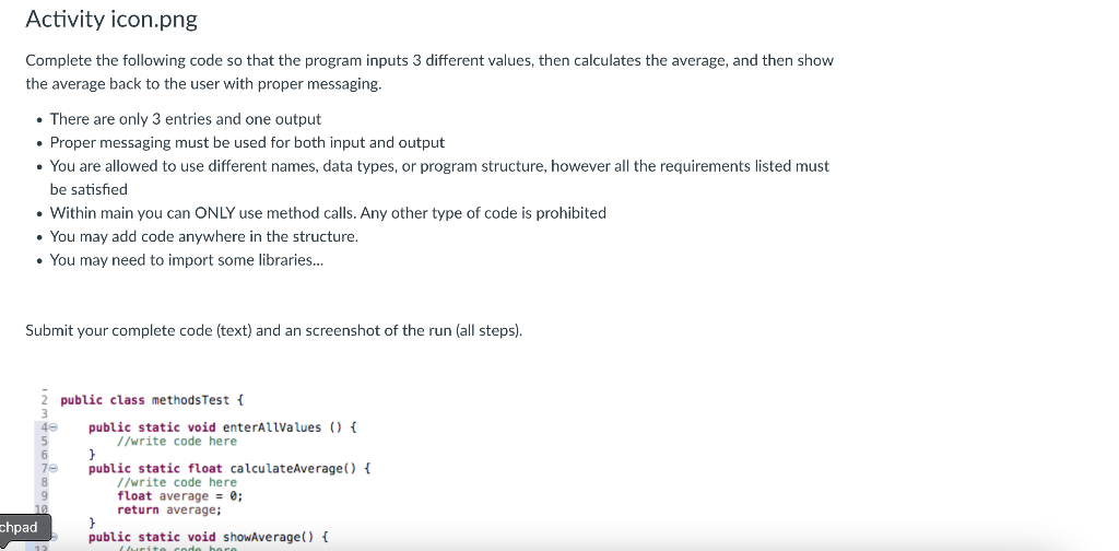 Solved Activity icon.png Complete the following code so that | Chegg.com