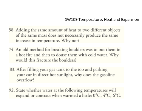 Solved SW109 Temperature, Heat And Expansion 58. Adding The | Chegg.com