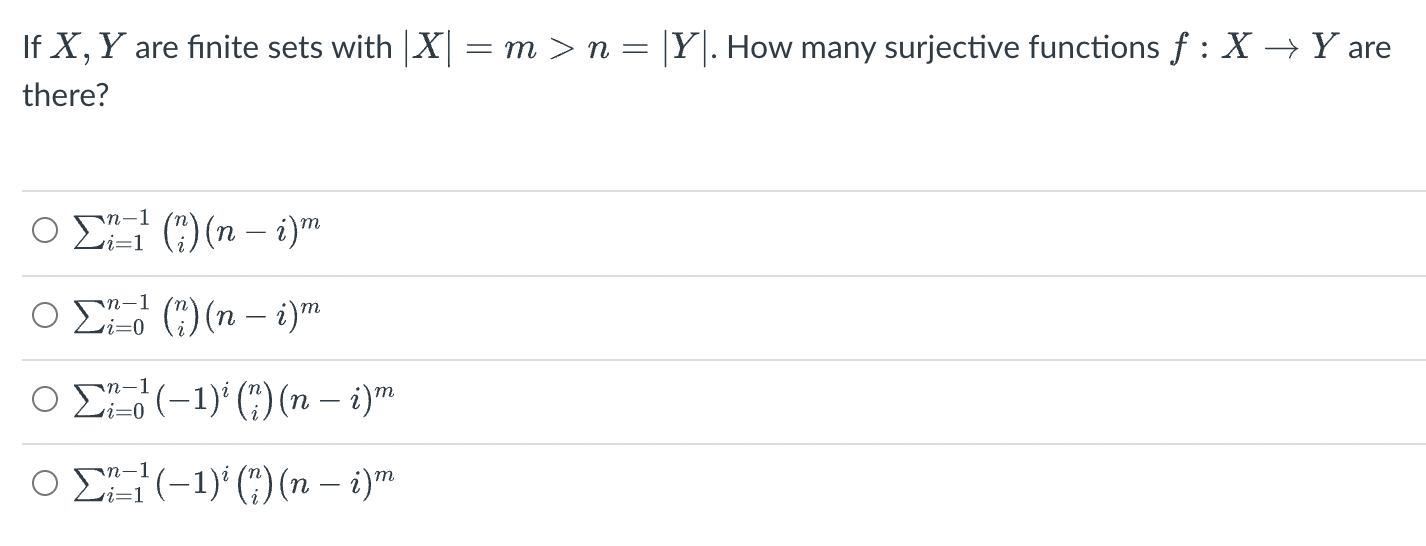 Solved If X,Y are finite sets with ∣X∣=m>n=∣Y∣. How many | Chegg.com