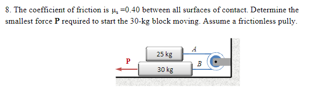 Solved 8. The coefficient of friction is us =0.40 between | Chegg.com