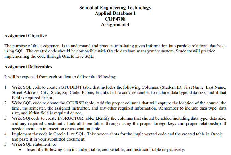 Solved School of Engineering Technology Applied Database 1 | Chegg.com