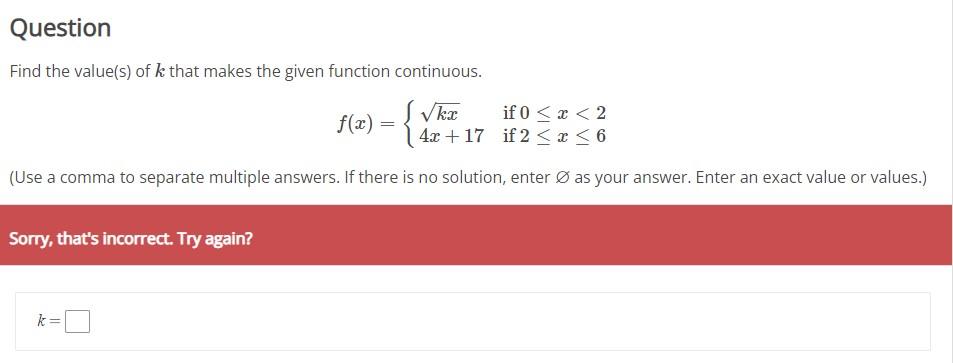 Solved Question Find The Value S Of K That Makes The Given