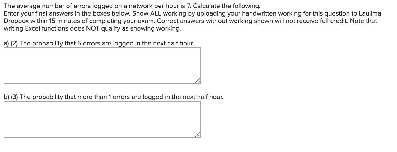 Solved The average number of errors logged on a network per | Chegg.com