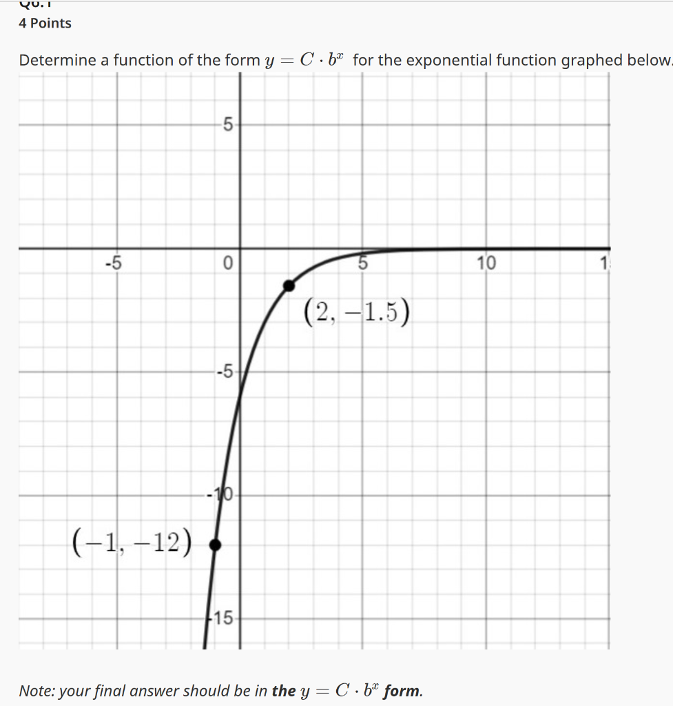 Solved Note: your final answer should be in the y=C⋅bx | Chegg.com