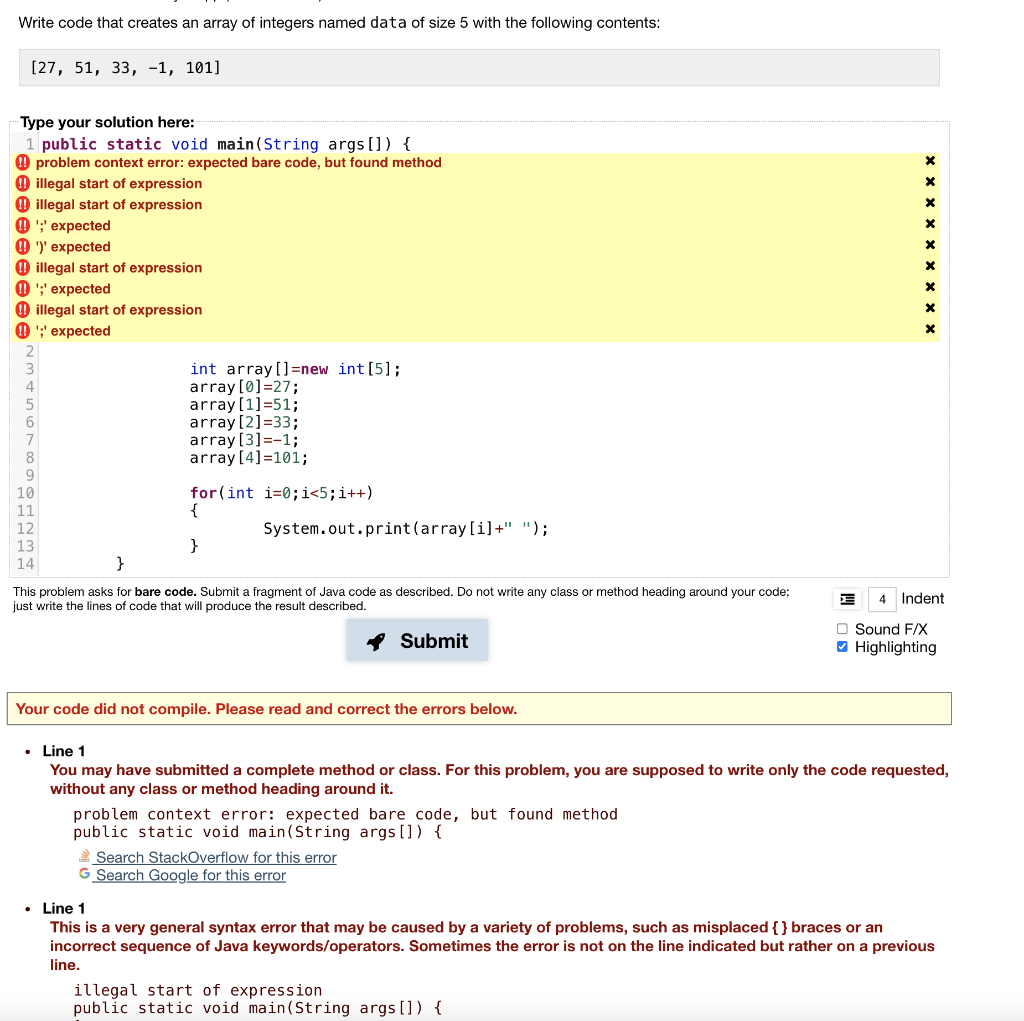 Solved Write code that creates an array of integers named | Chegg.com