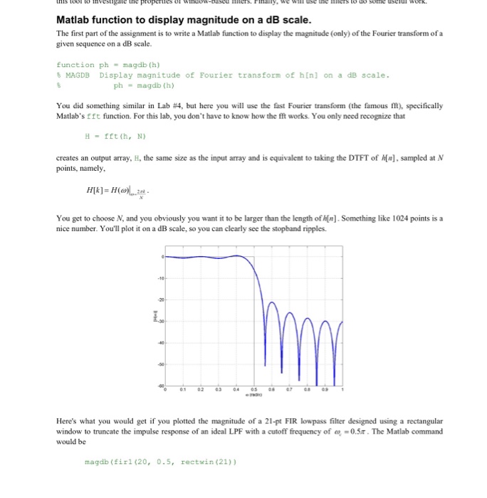 Solved Matlab function to display magnitude on a dB scale.