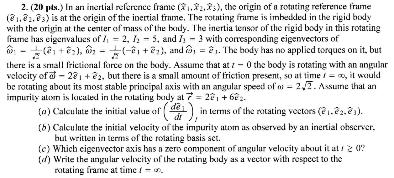 2. (20 pts.) In an inertial reference frame († 1, h2, | Chegg.com