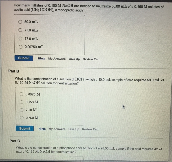 Solved How many milliliters of 0.100 M NaOH are needed to