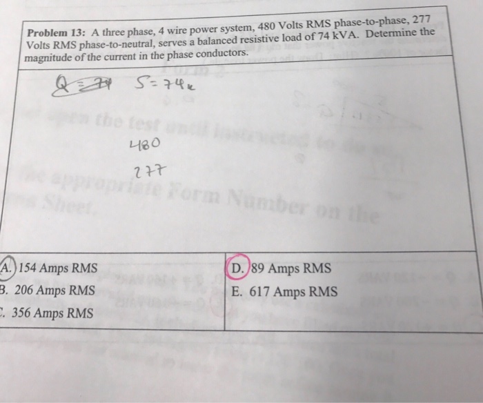 Solved Problem 13: A three phase, 4 wire power system, 480 | Chegg.com