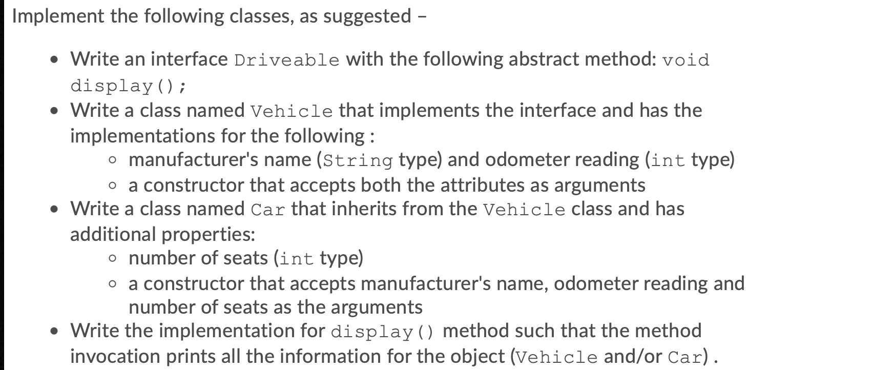 Solved Implement the following classes, as suggested - • | Chegg.com