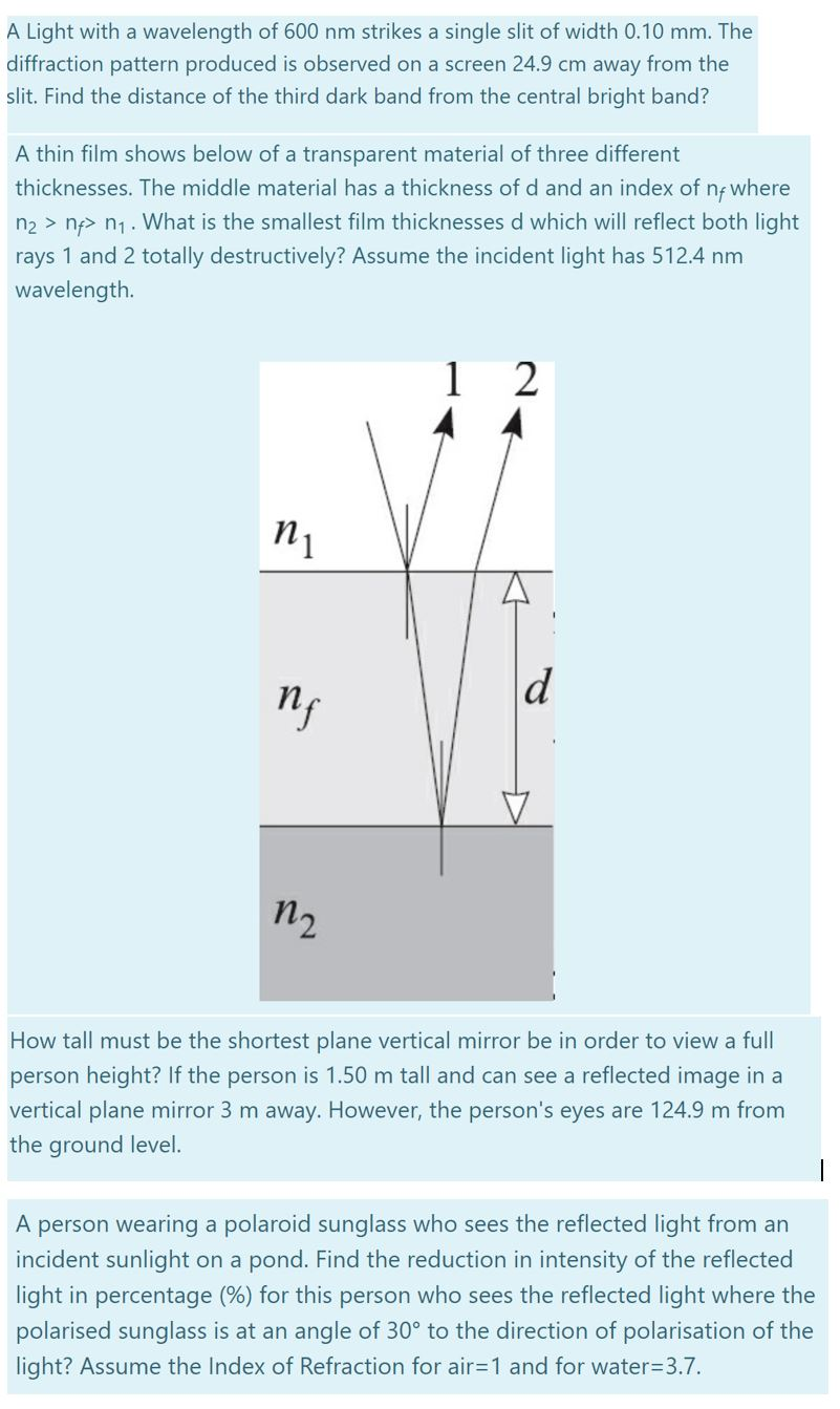 Solved A Light with a wavelength of 600 nm strikes a single | Chegg.com