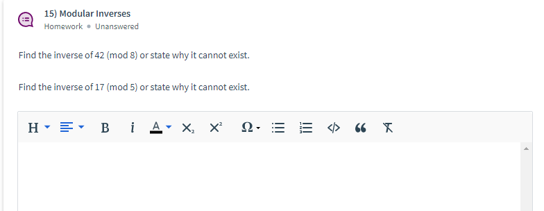 Solved 15) Modular Inverses Homework. Unanswered Find the | Chegg.com