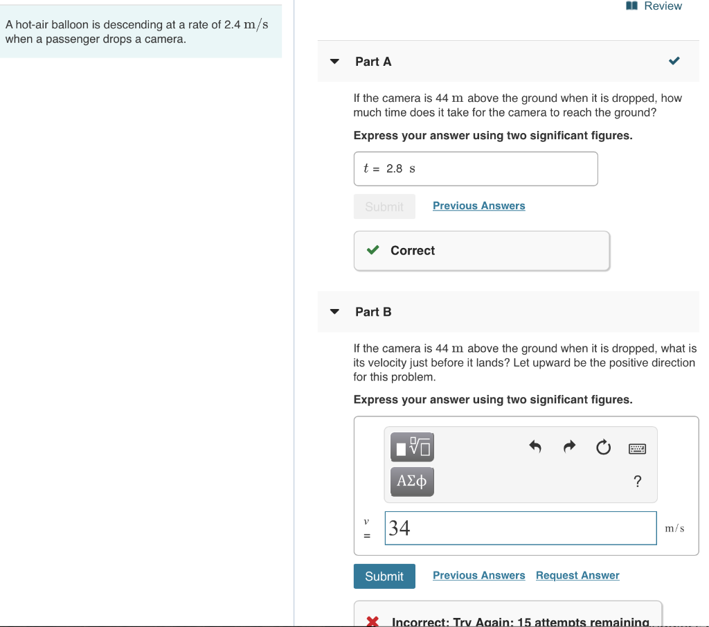Solved Review A hot-air balloon is descending at a rate of | Chegg.com