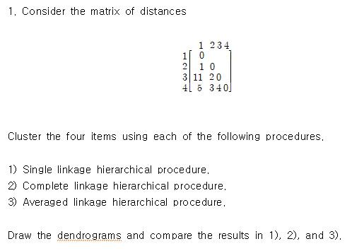 Solved 1. Consider the matrix of distances [0 1 11 5 1 0 2 | Chegg.com