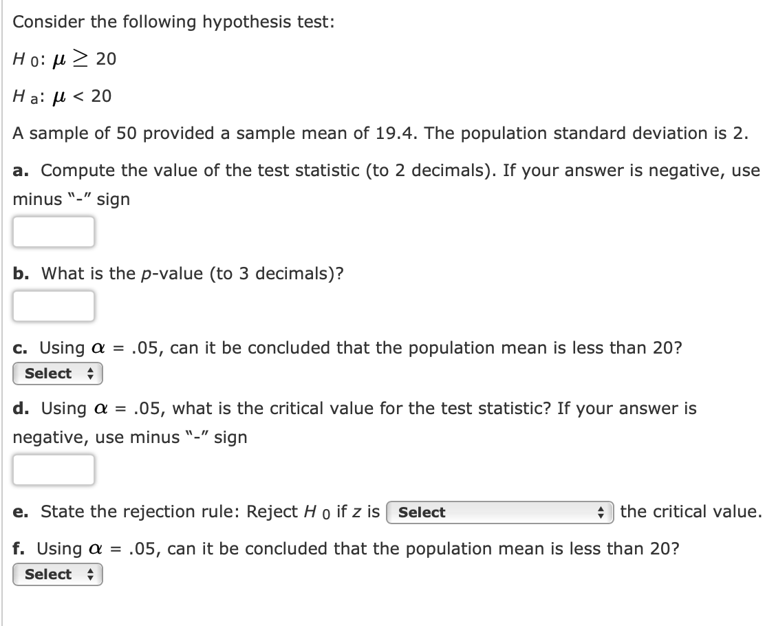 Solved Consider The Following Hypothesis Test H0 U20 H A Chegg Com