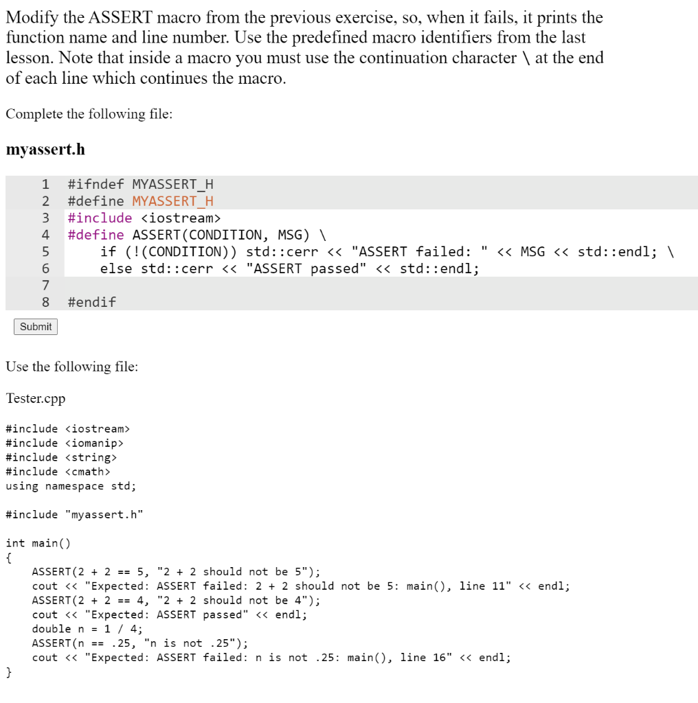 Solved Modify the ASSERT macro from the previous exercise, | Chegg.com