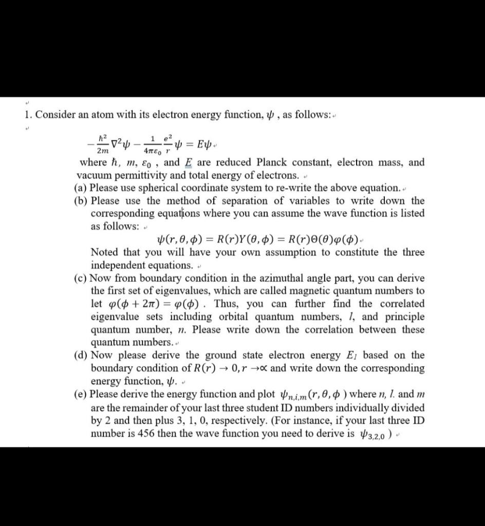 Solved 1. Consider an atom with its electron energy | Chegg.com